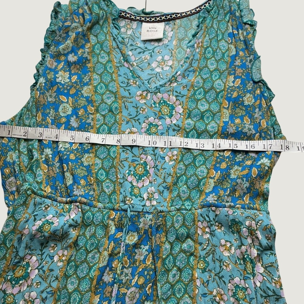 Knox Rose Blue Green Floral Patchwork Maxi Dress Sleeveless Tassel Waist Medium - Picture 4 of 7
